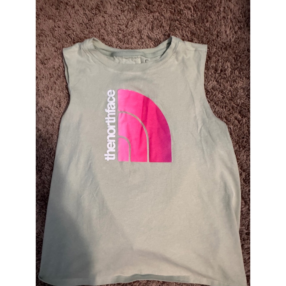 The North Face Top Girls XXL Tie Back Tank Top Mint Green Pink Logo